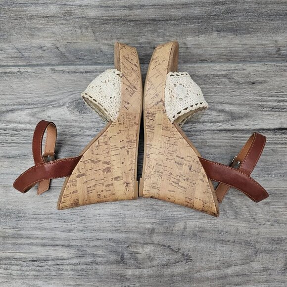 Maurices Baritt Wedge Platform Boho Crochet Sandals Brown And Cream Size 8 - Picture 11 of 11